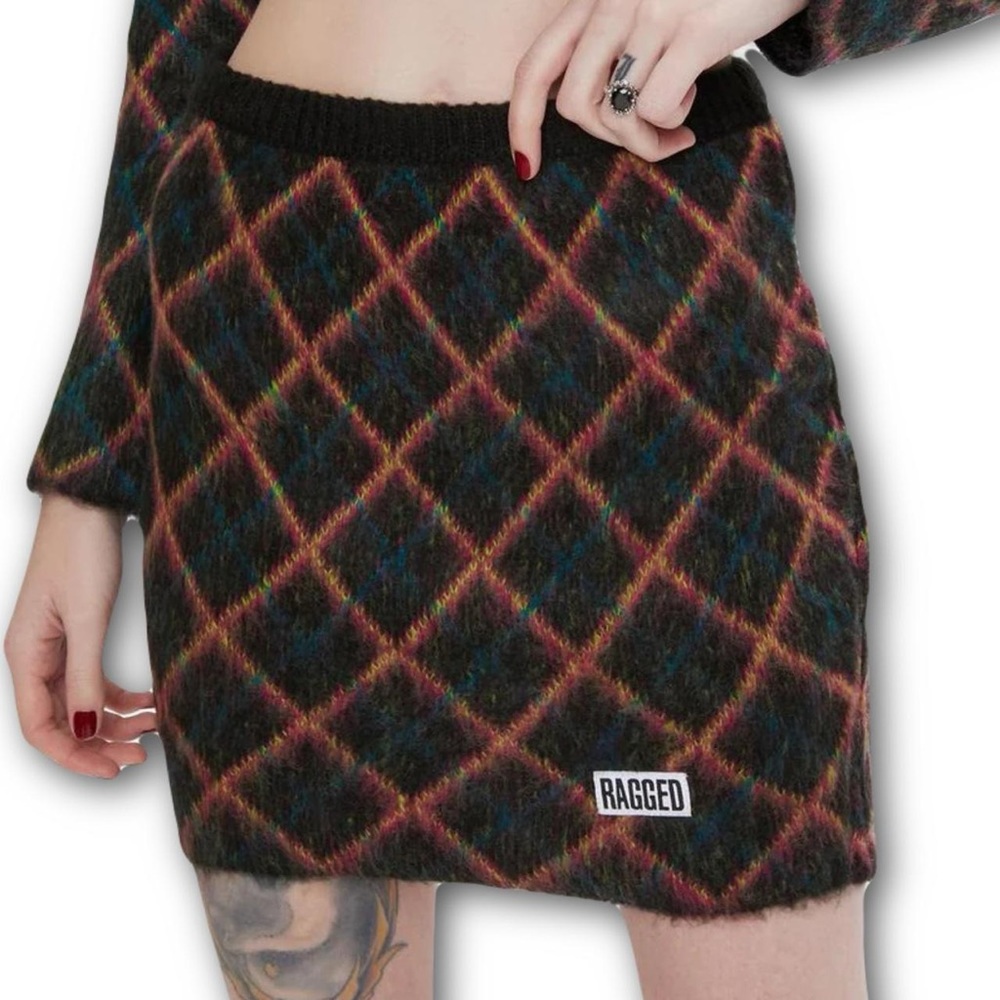 Ragged Priest fuzzy knit plaid mini skirt M